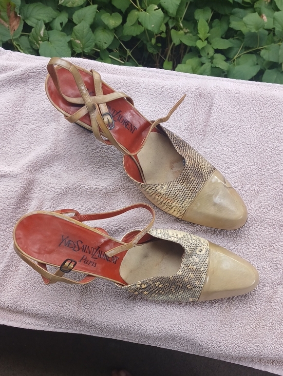 Yves Saint Laurent Shoes - Vintage Yves Saint Laurent Leather & Snakeskin Slingback Heels, Size 10 AA